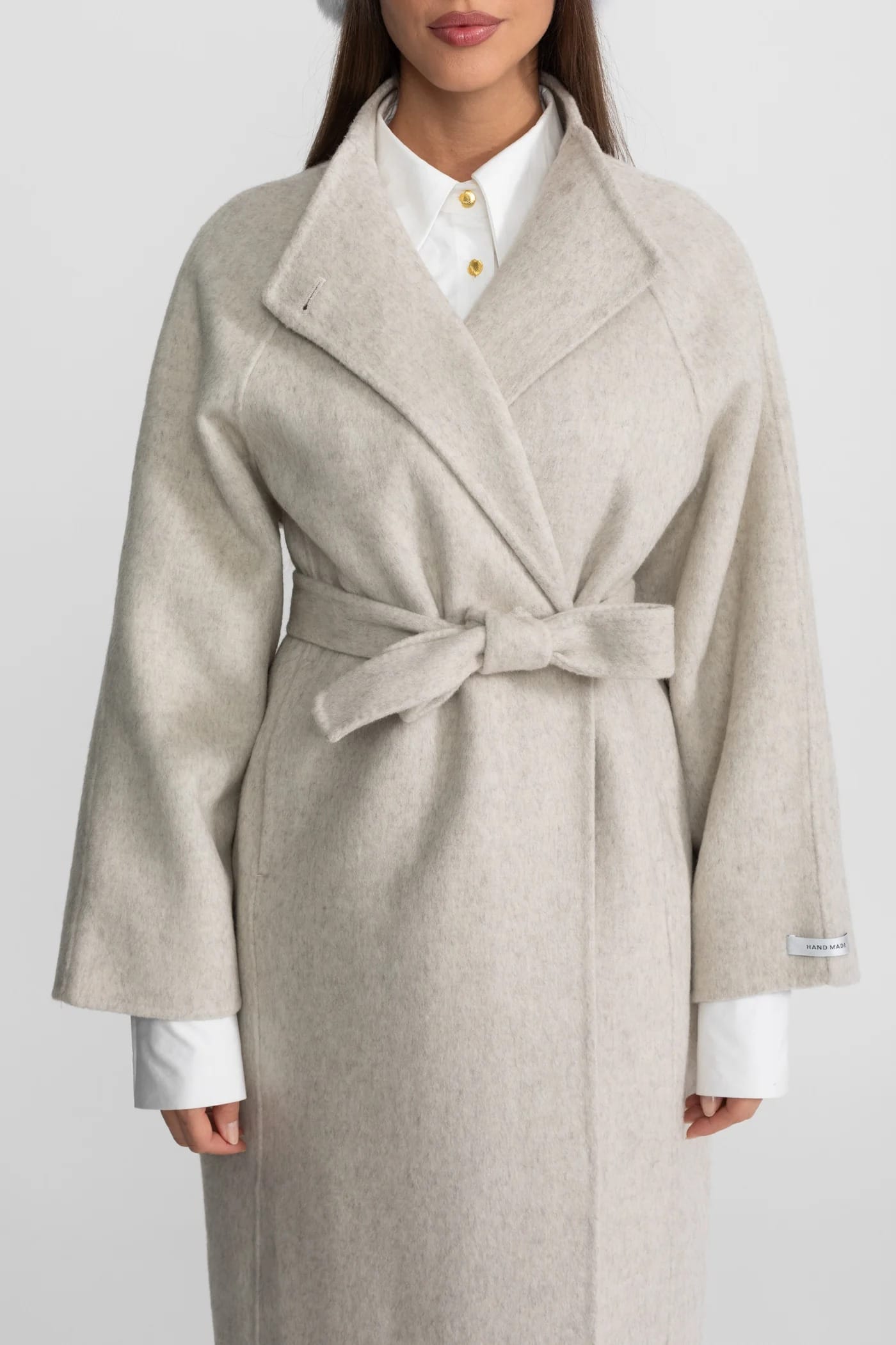 Belted Wrap Long Coat with Wide Lapels - White