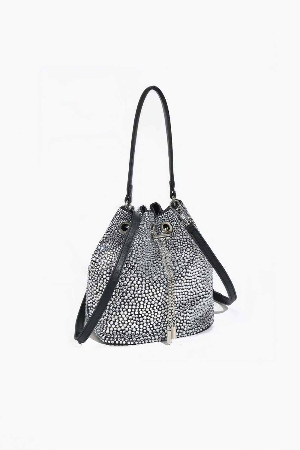 Rhinestone Drawstring Bucket Bag with Shoulder Strap