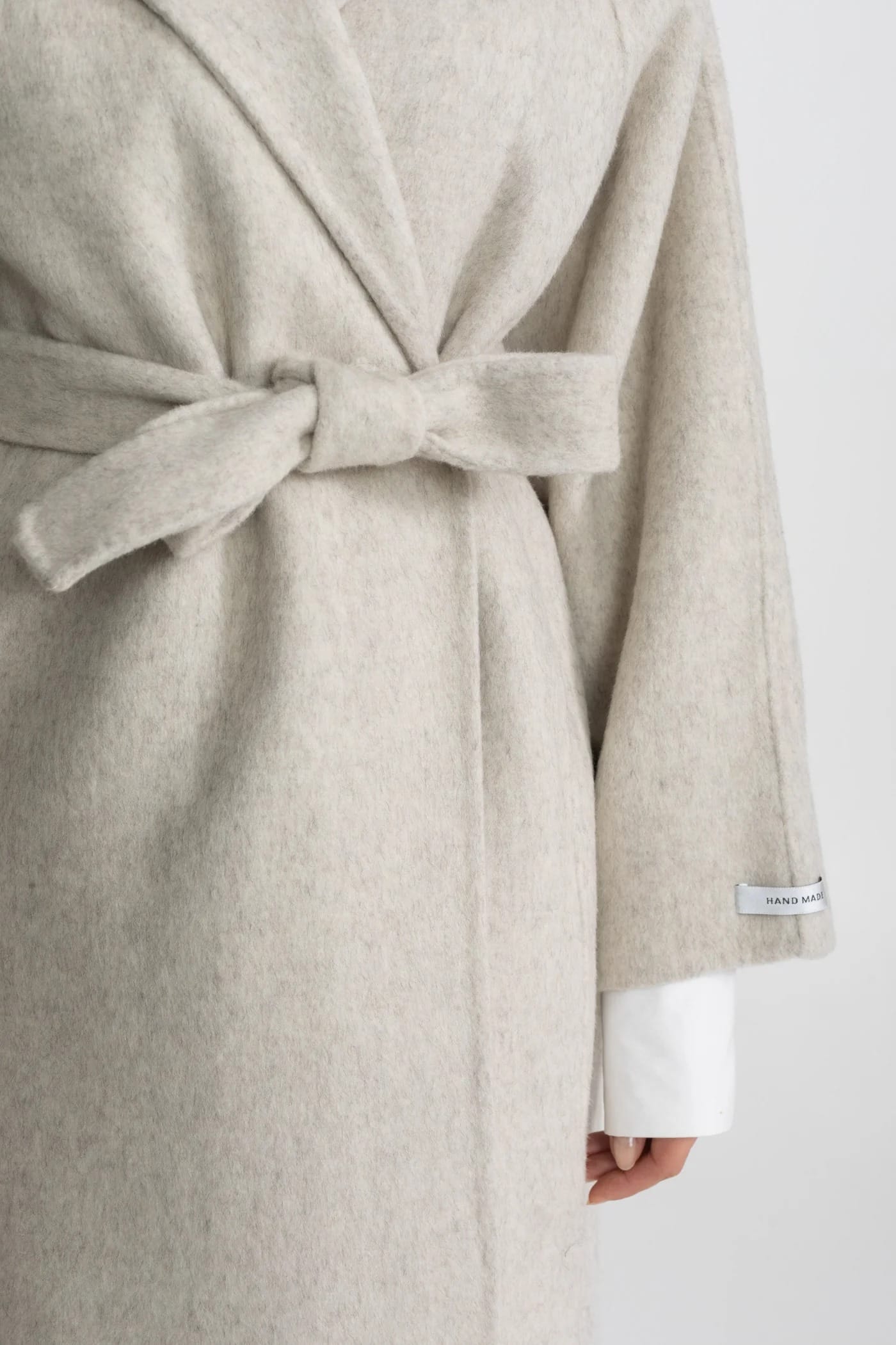 Belted Wrap Long Coat with Wide Lapels - White