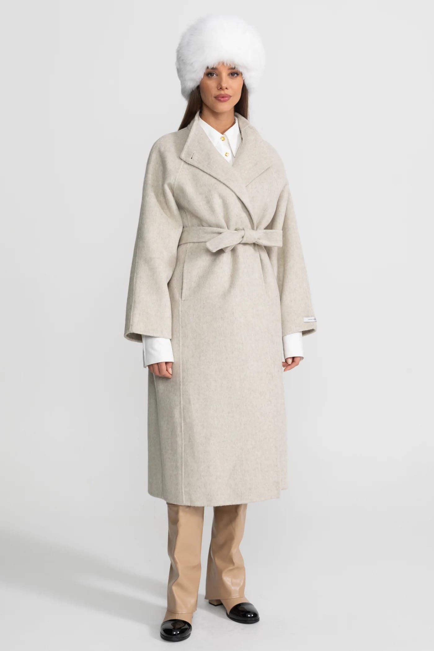 Belted Wrap Long Coat with Wide Lapels - White