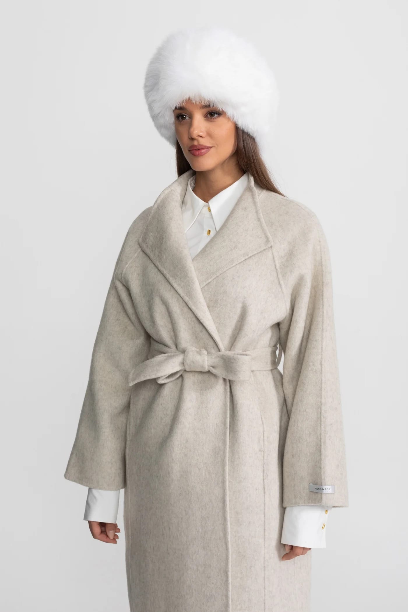 Belted Wrap Long Coat with Wide Lapels - White
