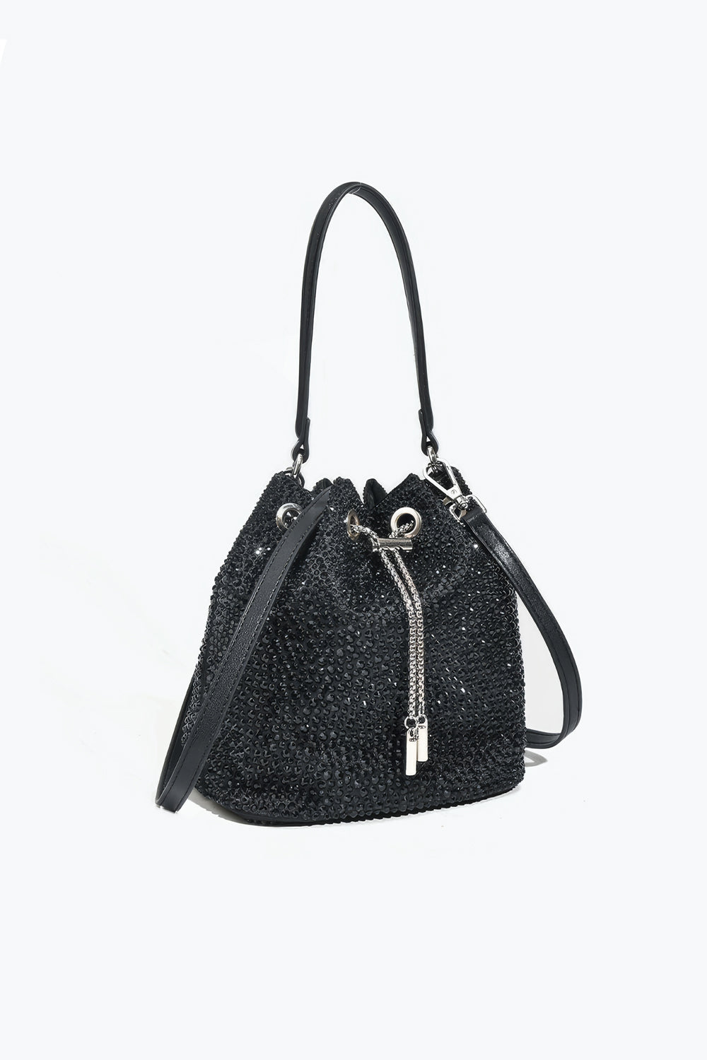 Rhinestone Drawstring Bucket Bag with Shoulder Strap