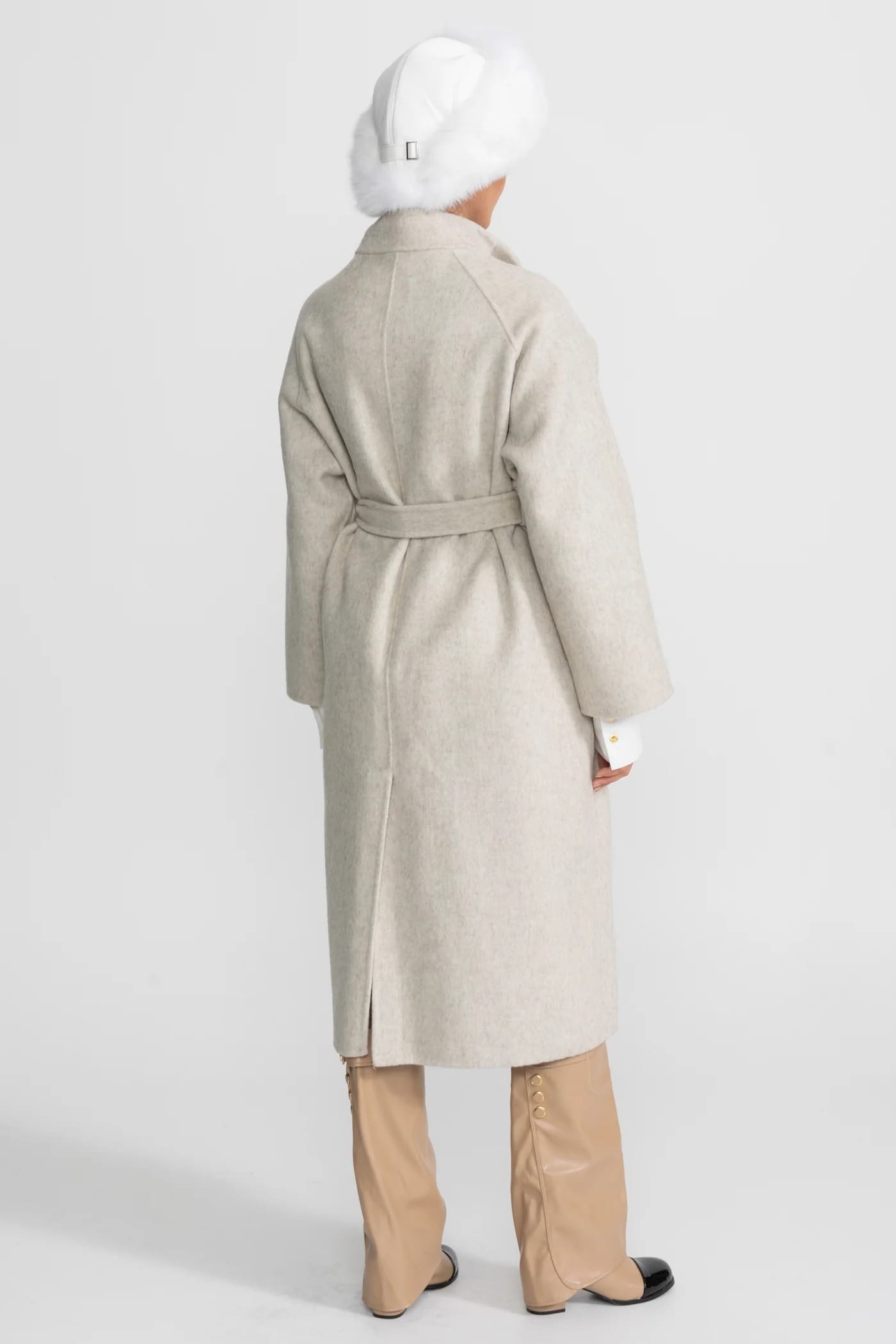 Belted Wrap Long Coat with Wide Lapels - White
