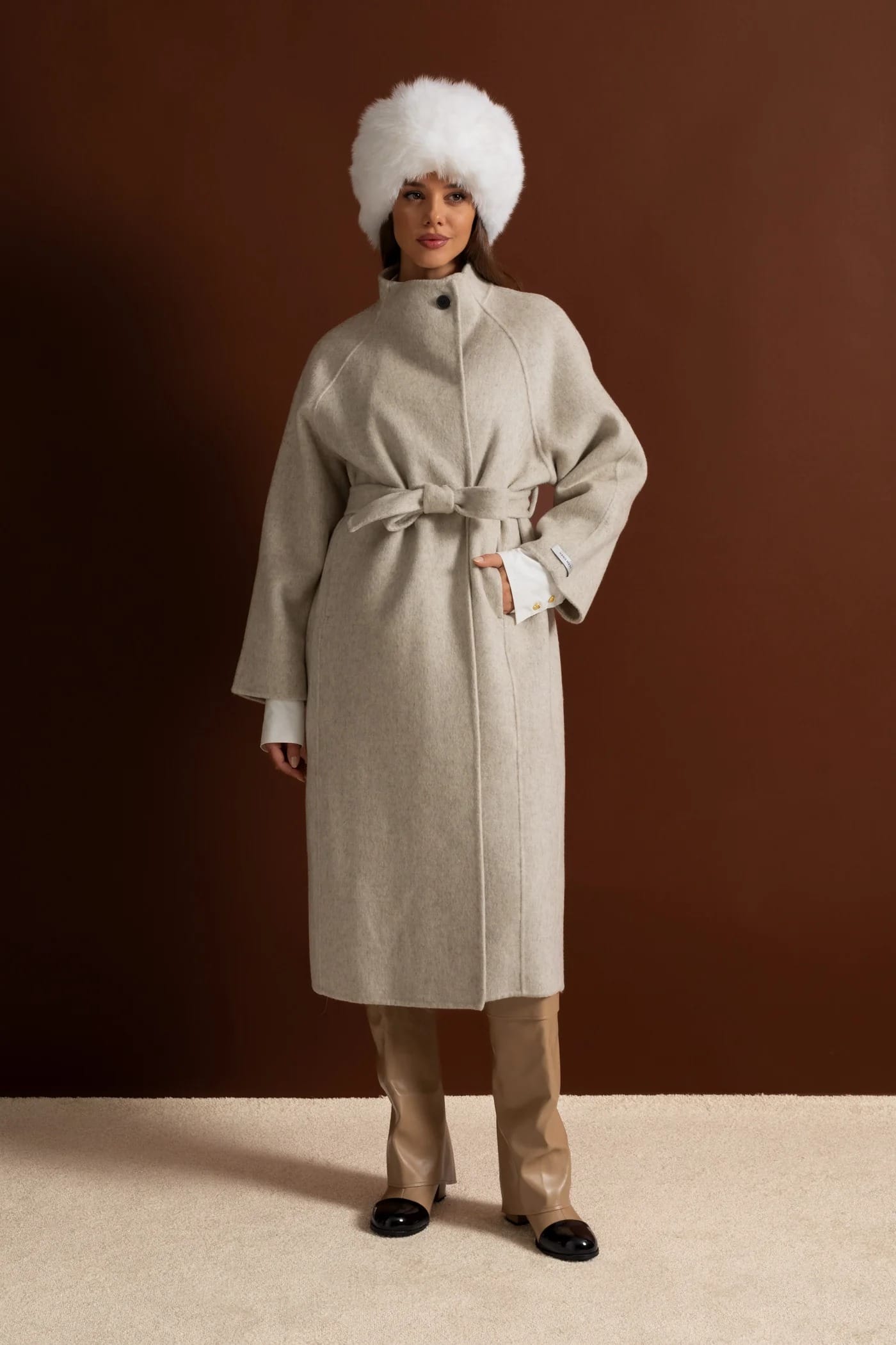 Belted Wrap Long Coat with Wide Lapels - White