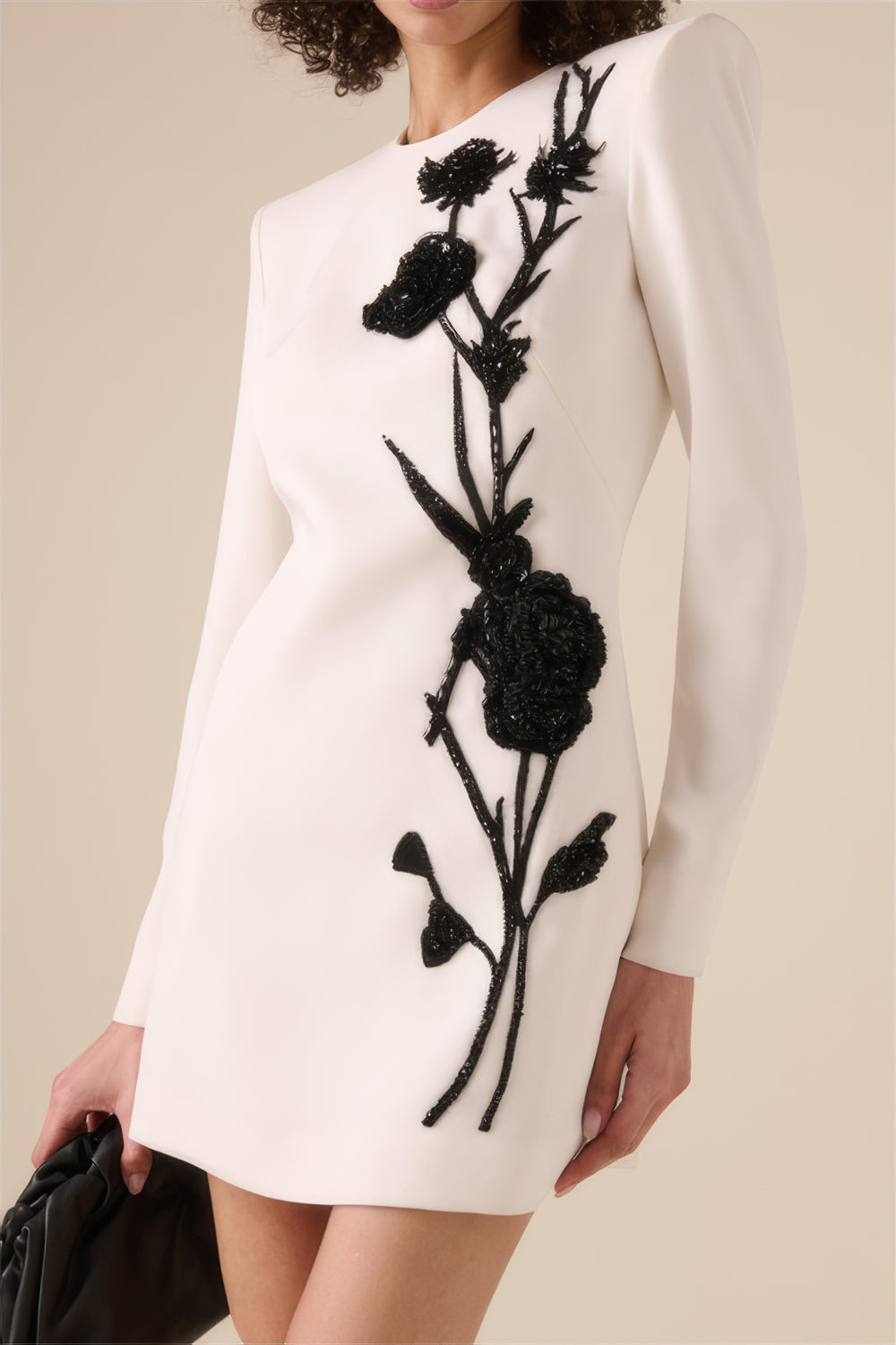 Floral Embellished Long Sleeve Mini Dress
