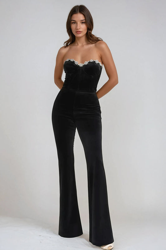 Strapless Sweetheart Neckline Jumpsuit - Black
