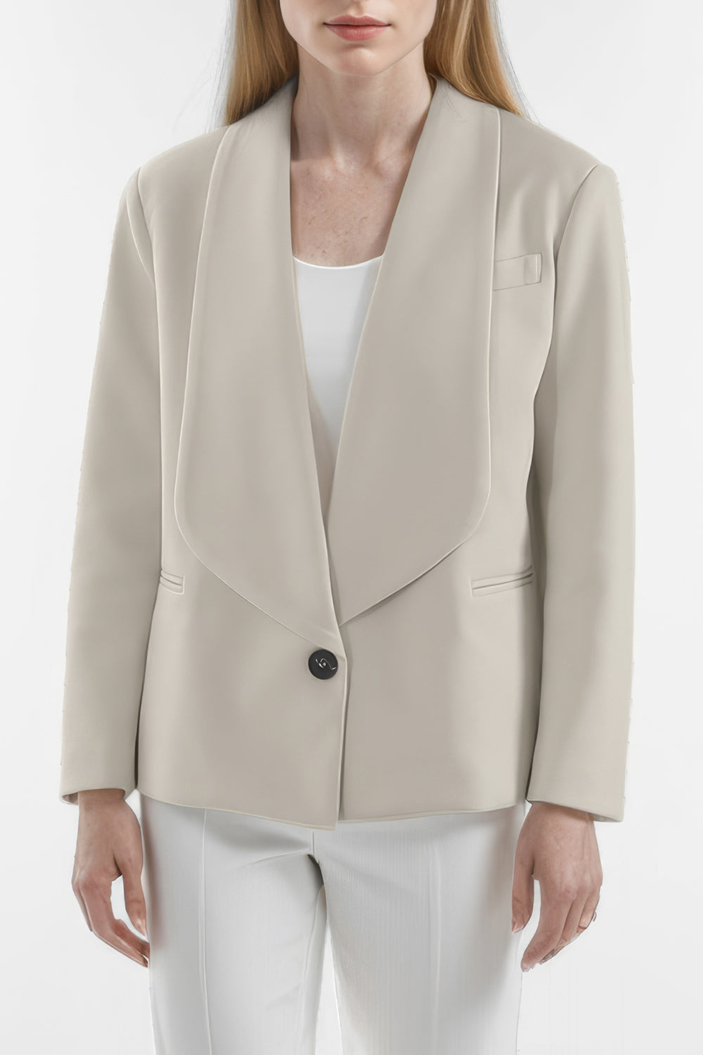 Elegant Notched Collar Blazer with Side Pockets