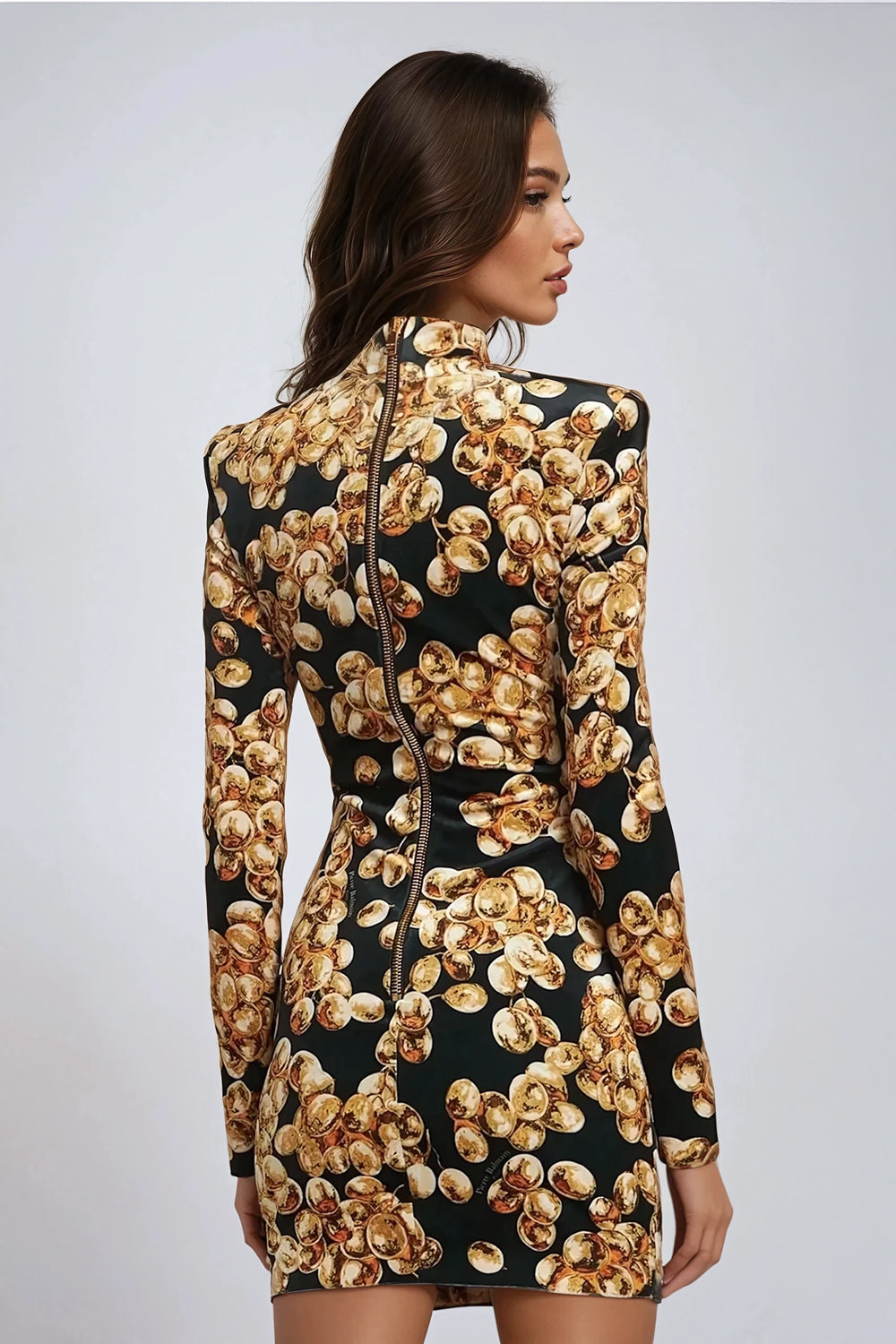 High Neck Printed Mini Dress - Yellow