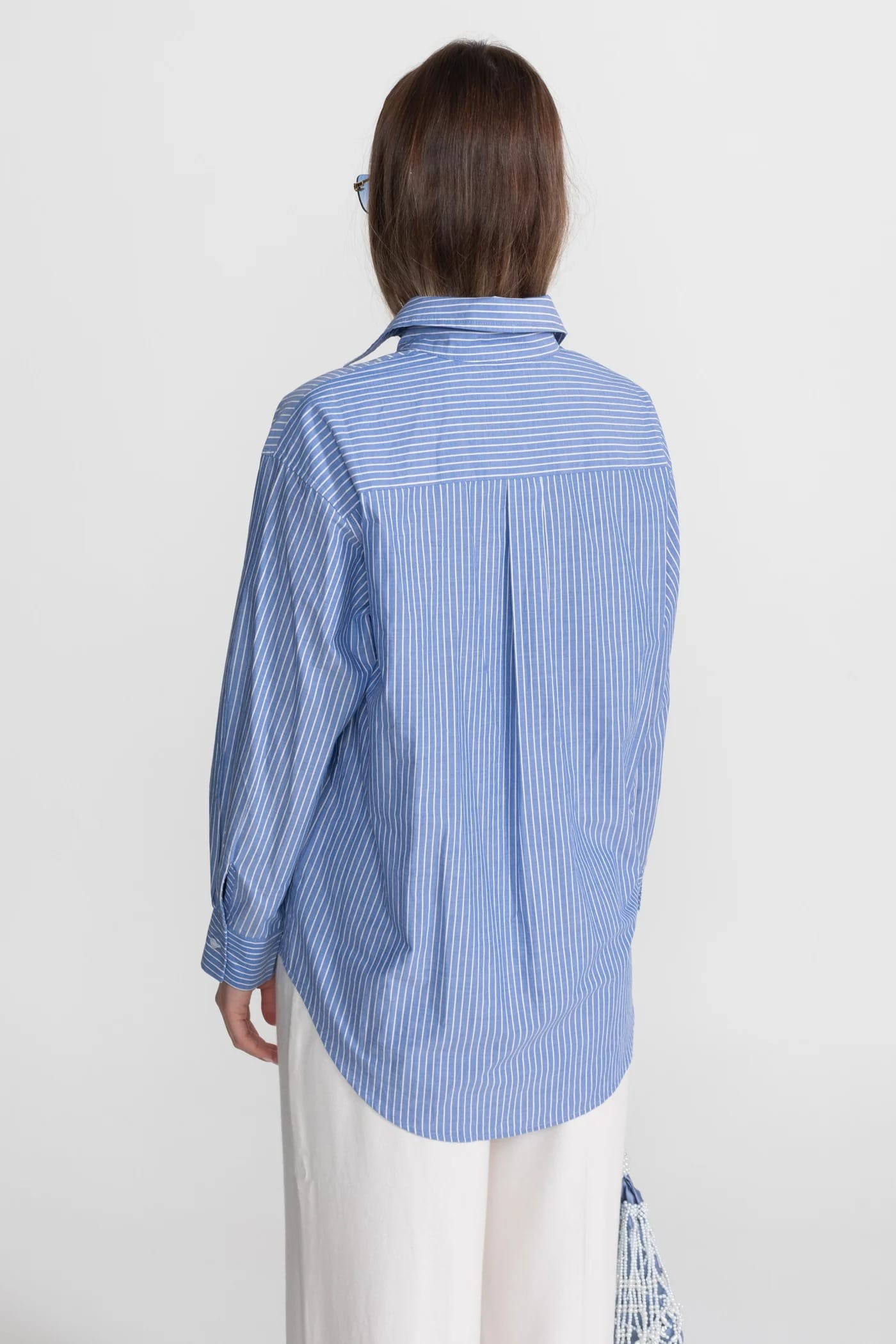 Striped Shirt with Oversized Bow - Blue