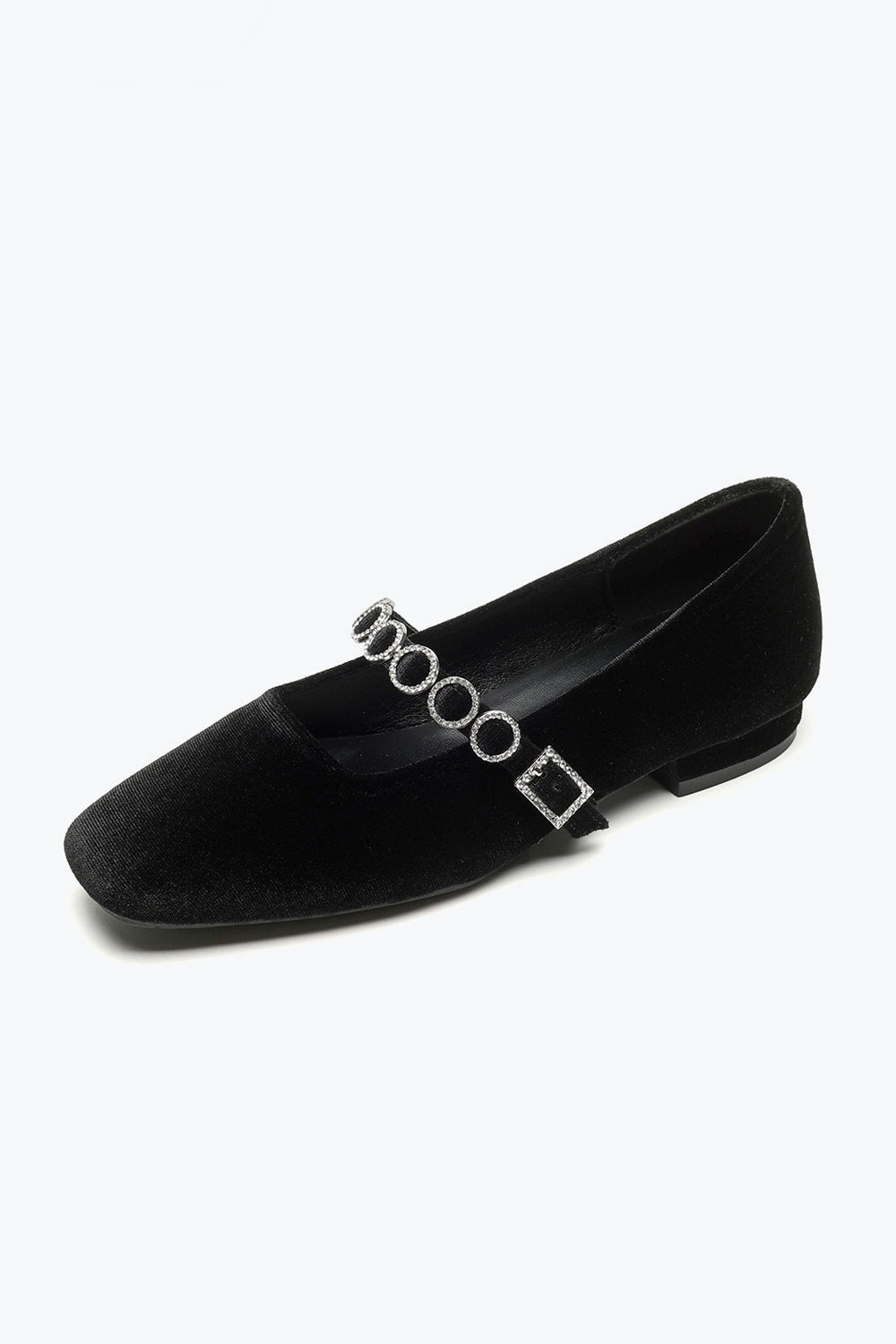 Flats Shoes with Circle Buckle Strap - Black
