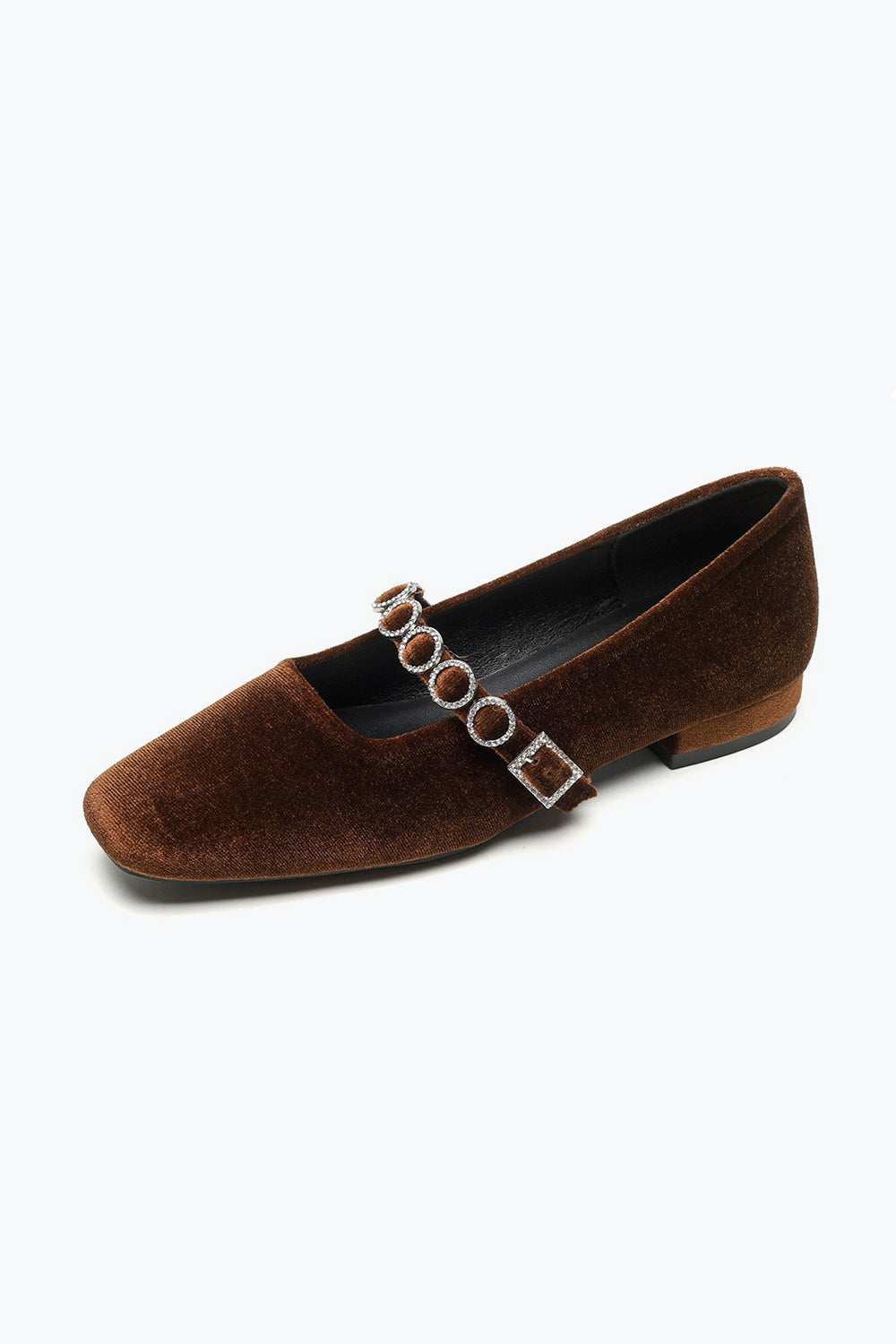 Flats Shoes with Circle Buckle Strap - Brown