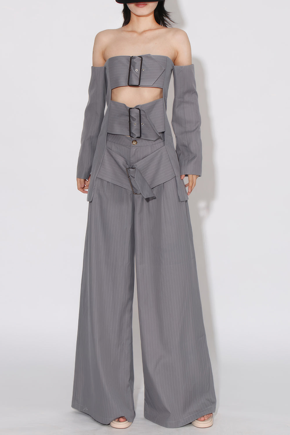 Cut-Out Buckle Detail Top and Trousers Two-Piece Set