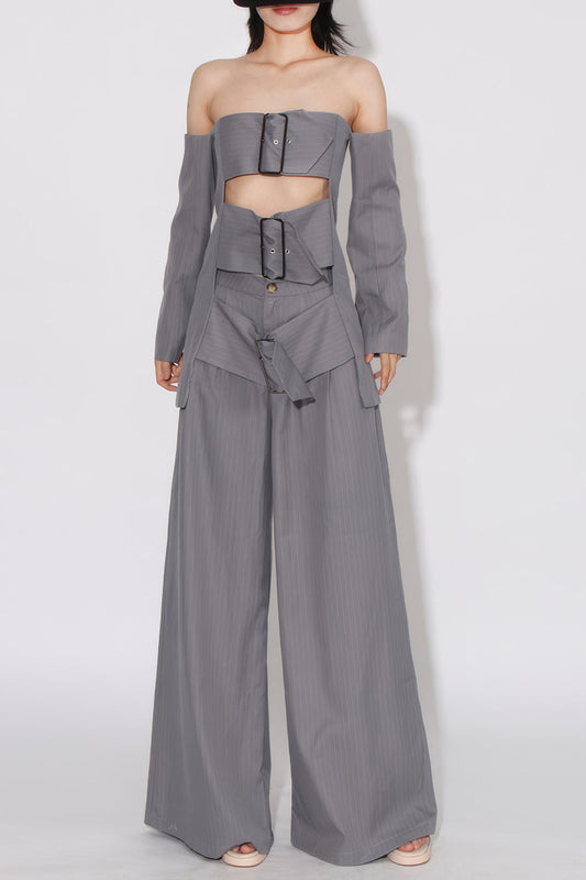 Cut-Out Buckle Detail Top and Trousers Two-Piece Set