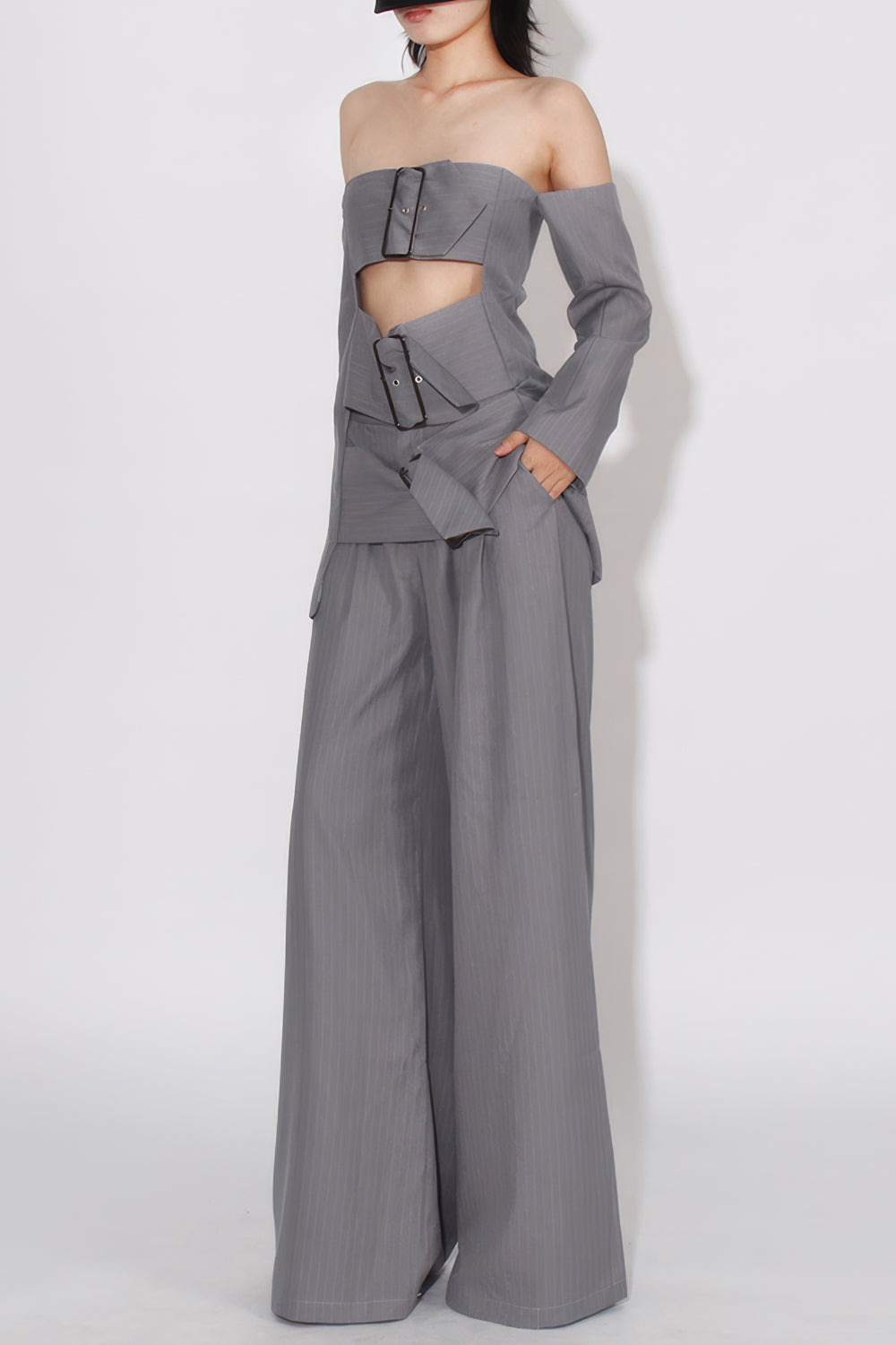 Cut-Out Buckle Detail Top and Trousers Two-Piece Set