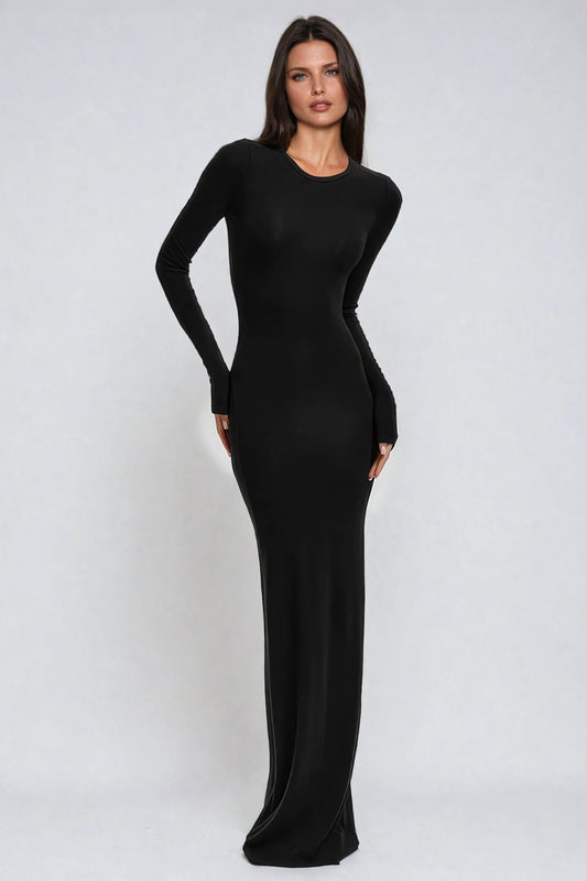 Long Sleeve Bodycon Maxi Dress - Black