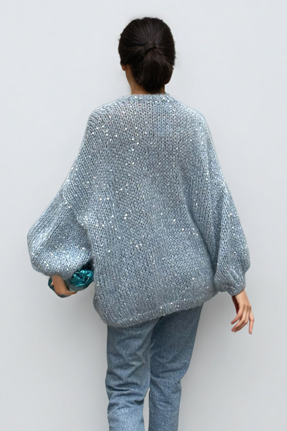 Sequin-Embellished Knitted Sweater - Blue