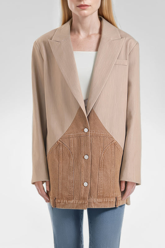 Loose Blazer with Denim Accents