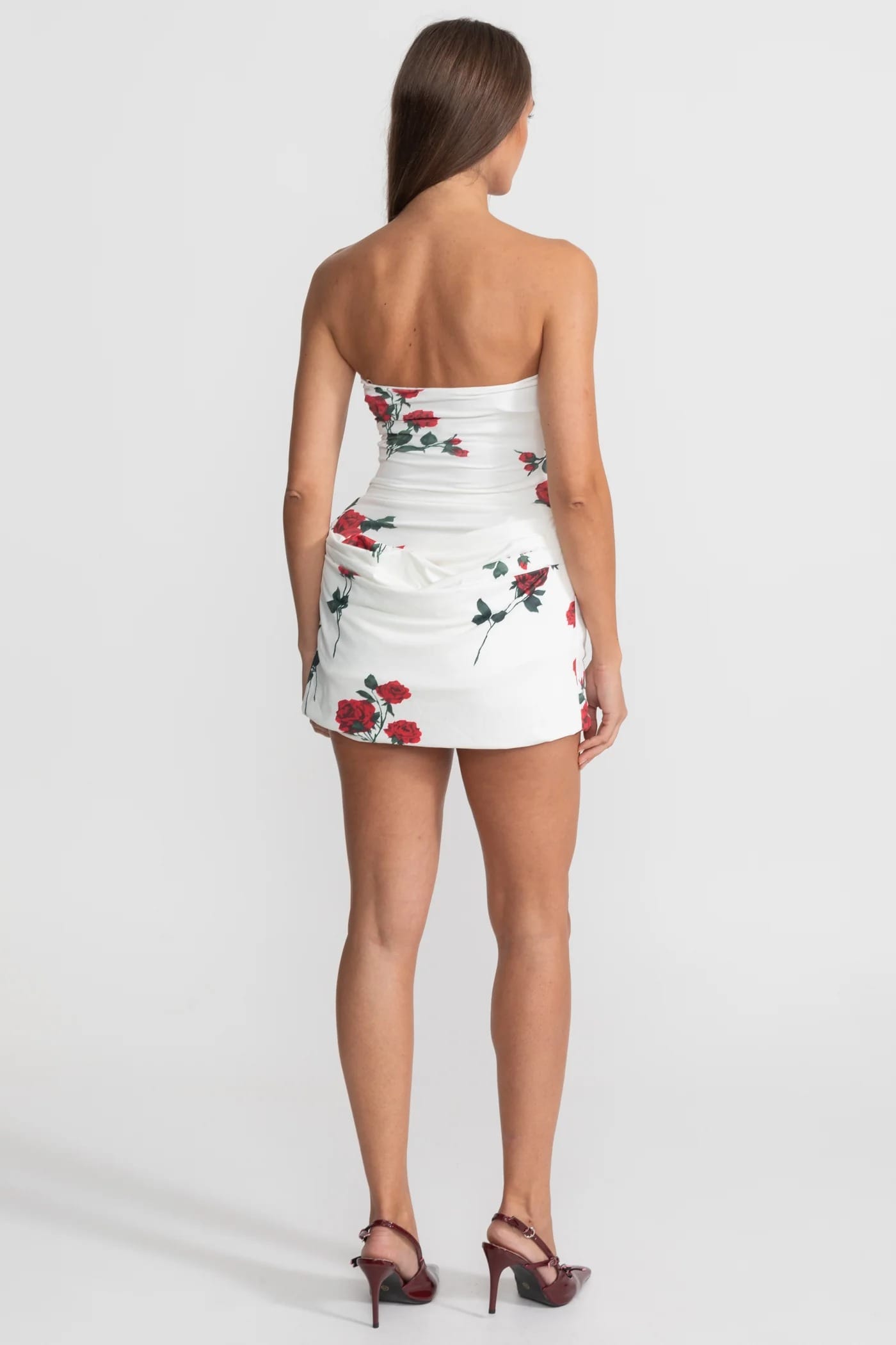 Strapless Floral Mini Dress - White