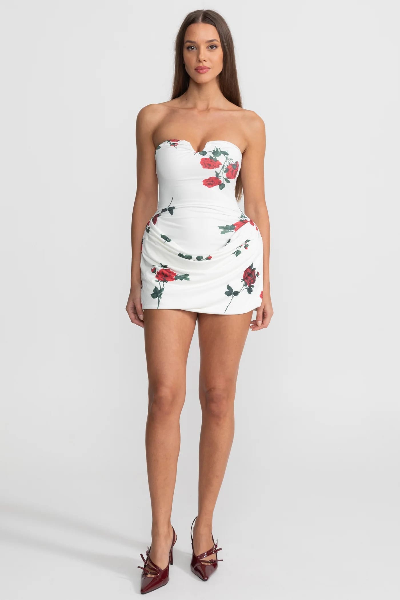 Strapless Floral Mini Dress - White