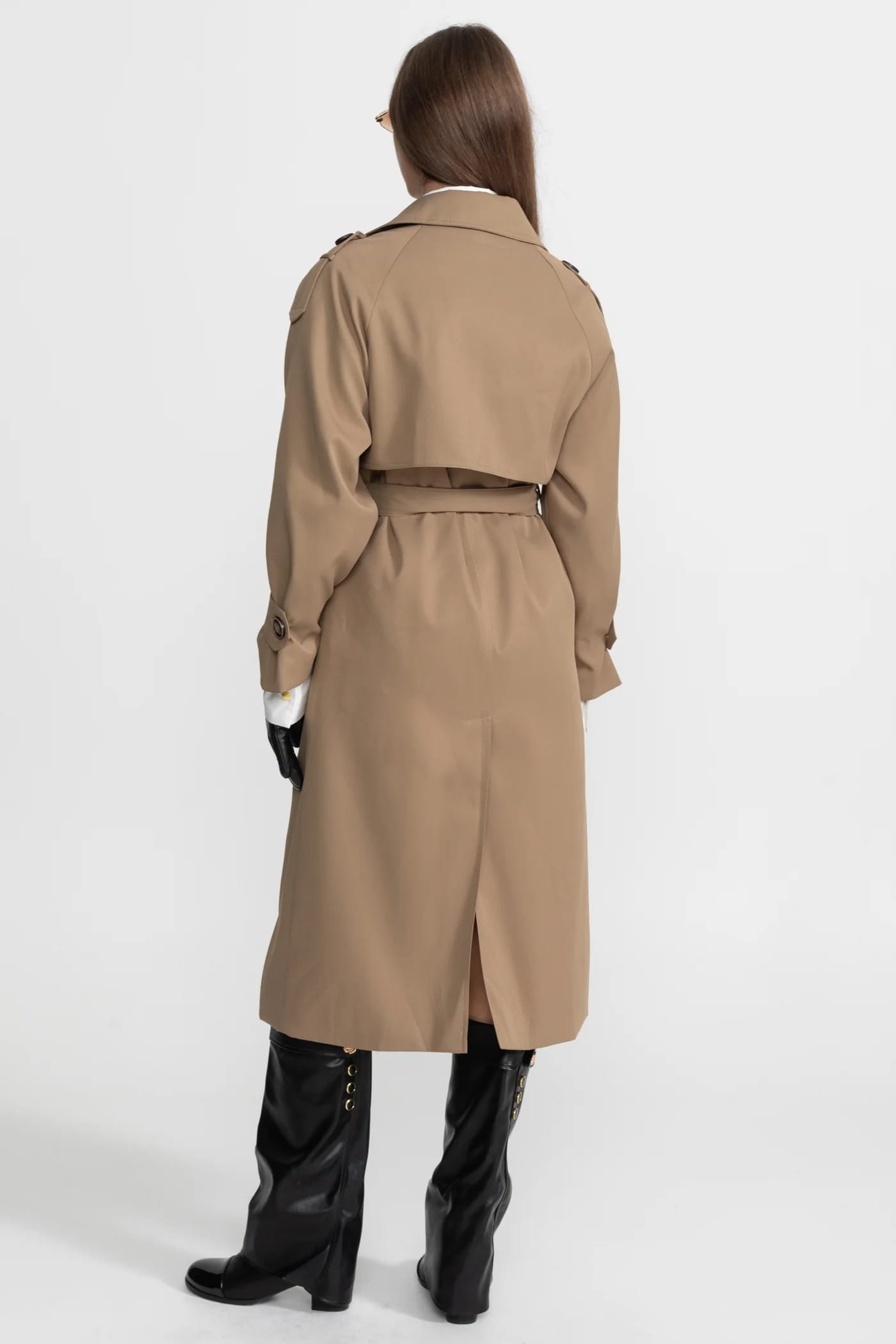 Double-Breasted Belted Trench Coat - Khaki