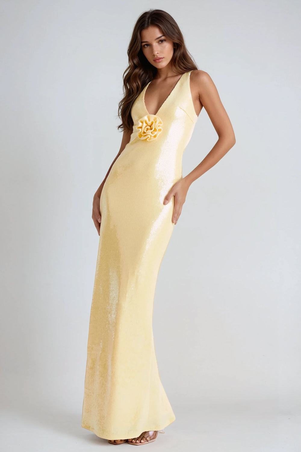 Sequin Embellished Bodycon Maxi Dress - Yellow