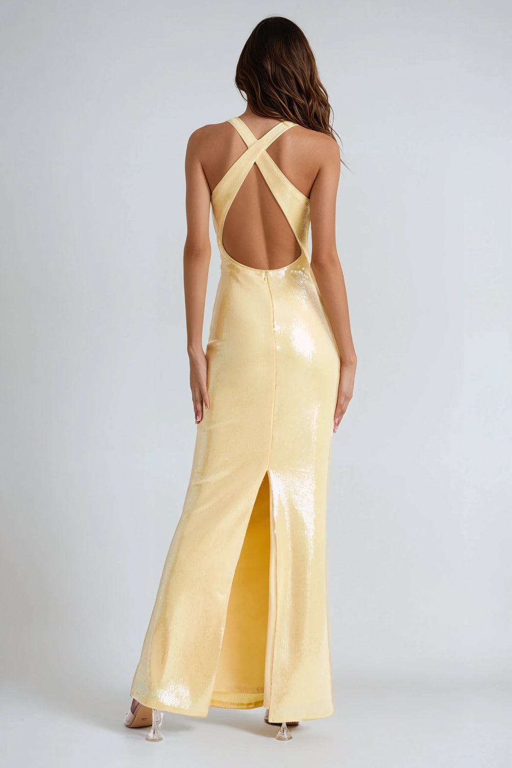 Sequin Embellished Bodycon Maxi Dress - Yellow