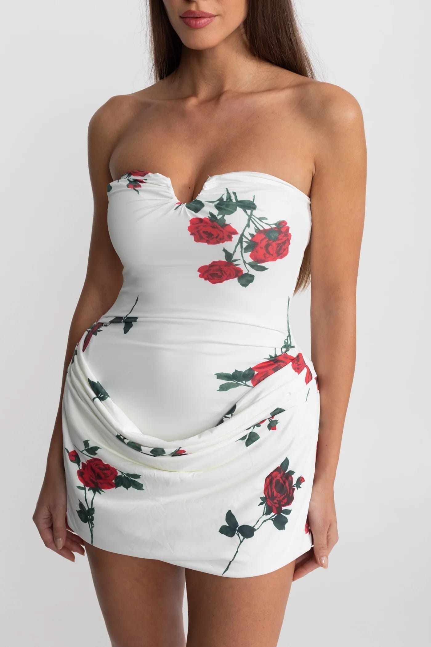 Strapless Floral Mini Dress - White