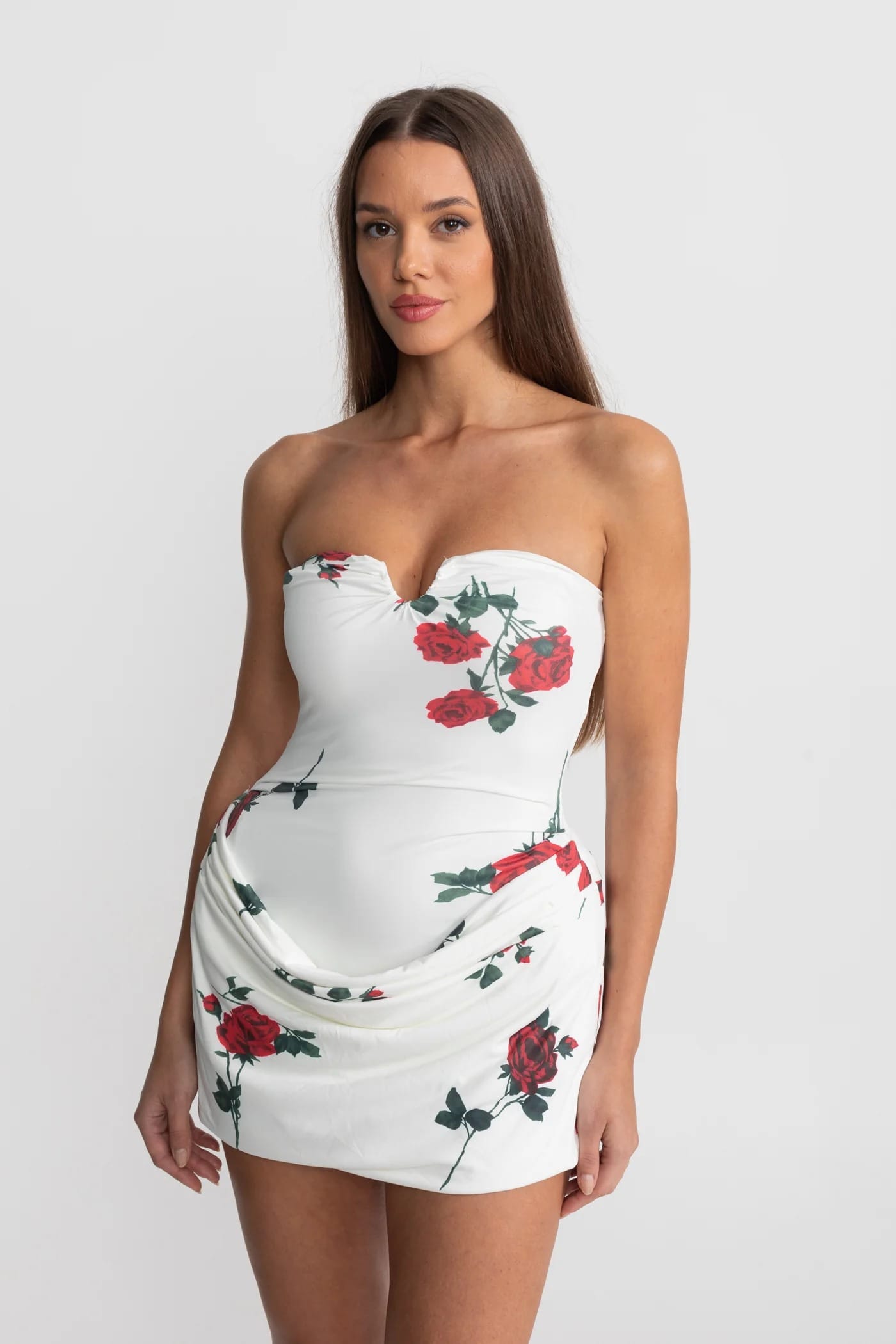 Strapless Floral Mini Dress - White