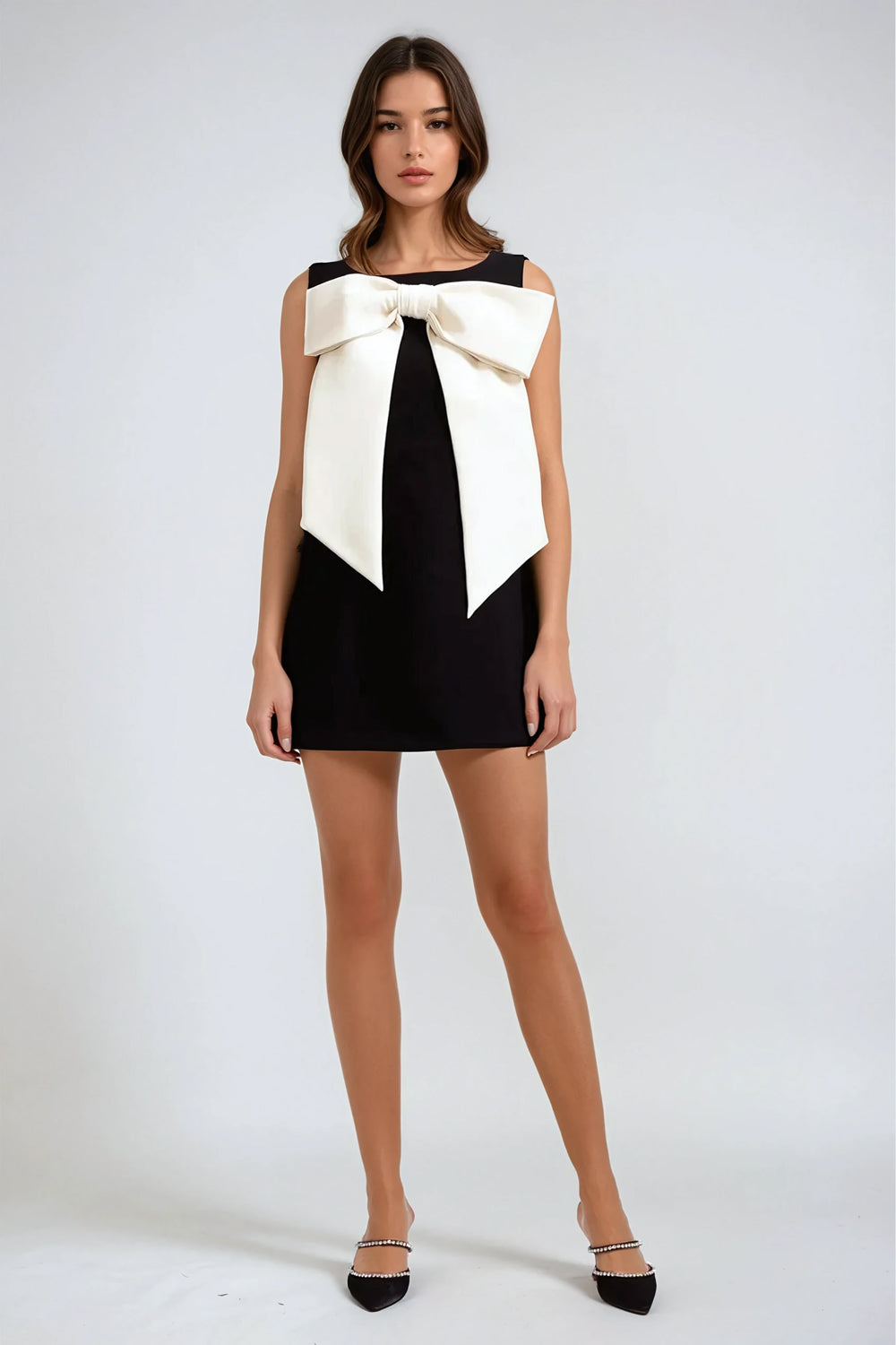 Sleeveless Mini Dress with Large Bow Detail - Black