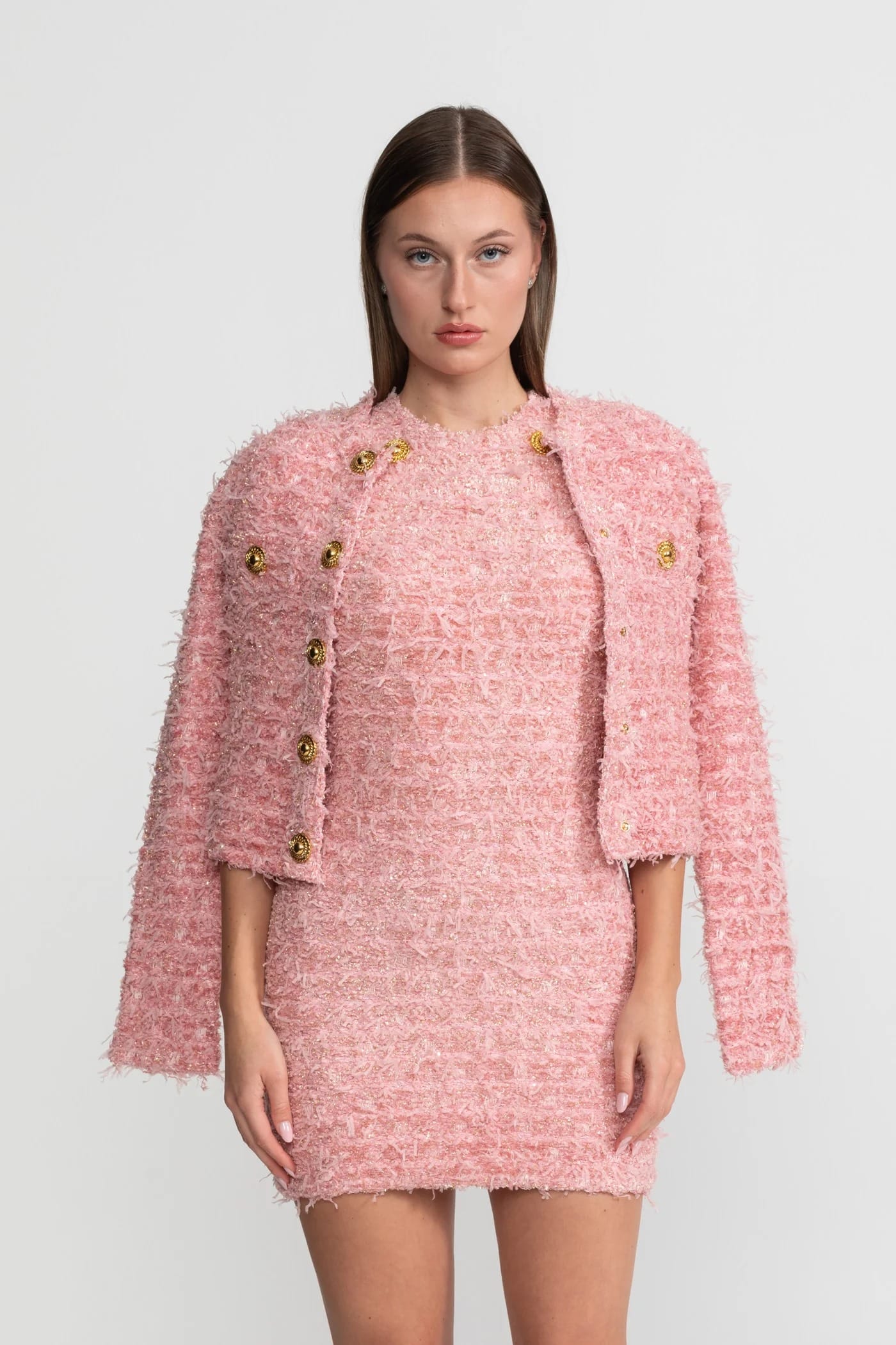 Textured Button-Front Jacket - Pink