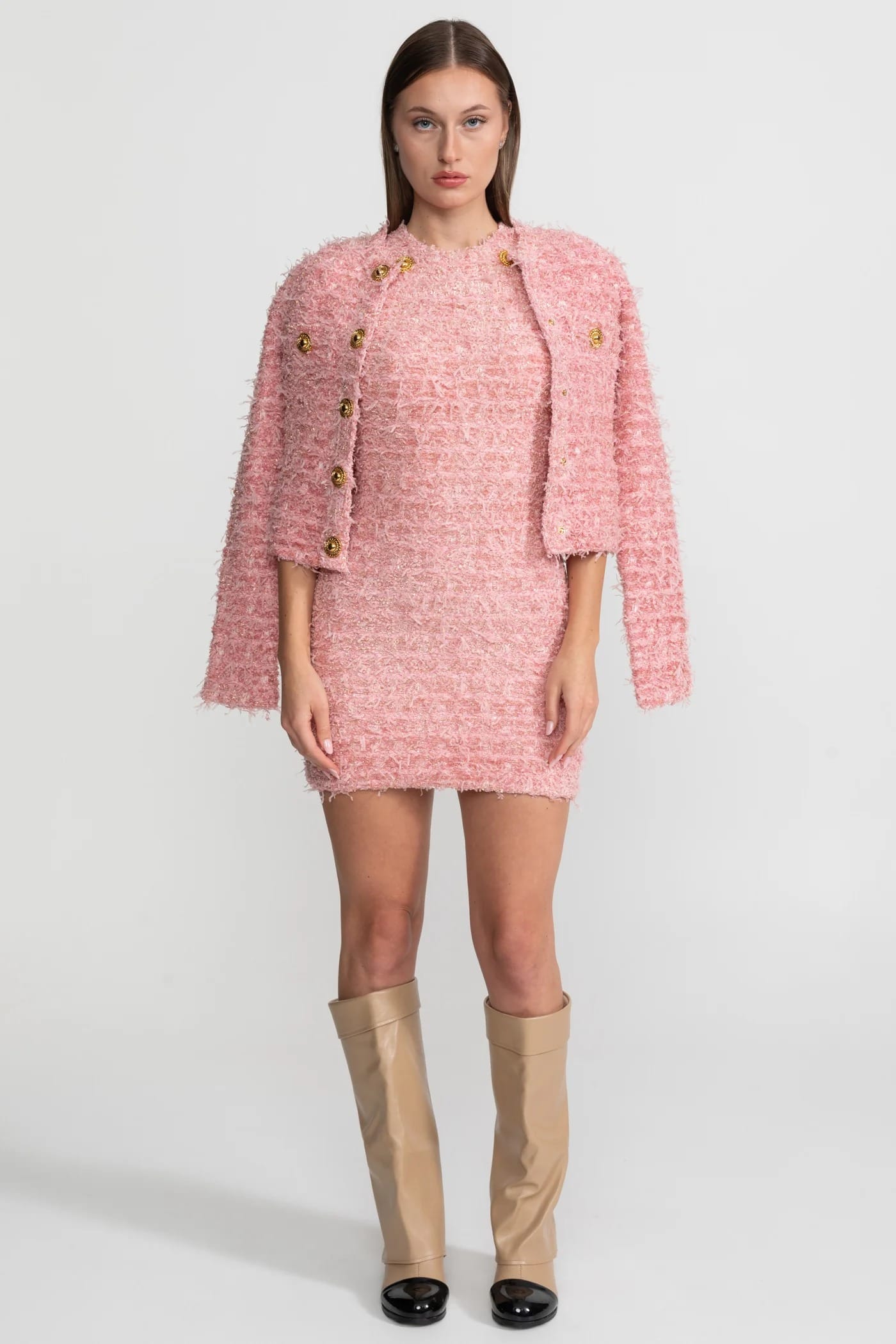 Textured Button-Front Jacket - Pink