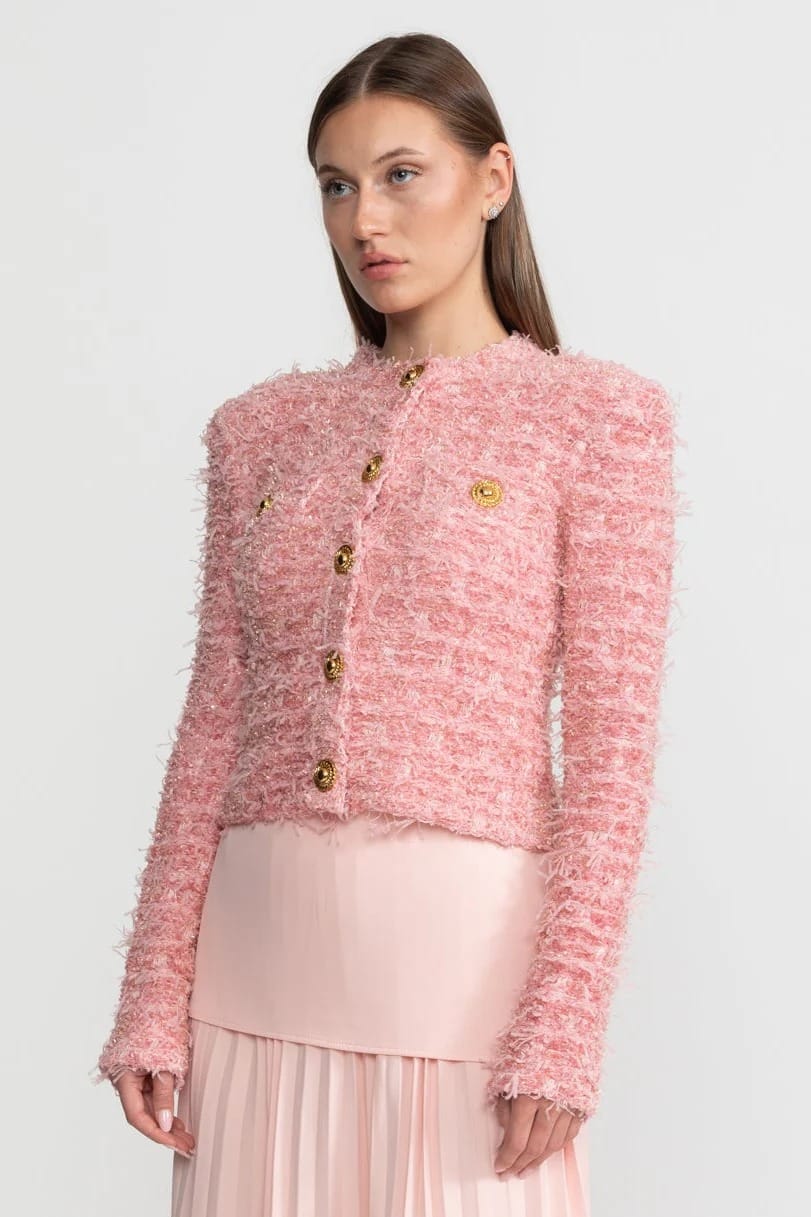 Textured Button-Front Jacket - Pink