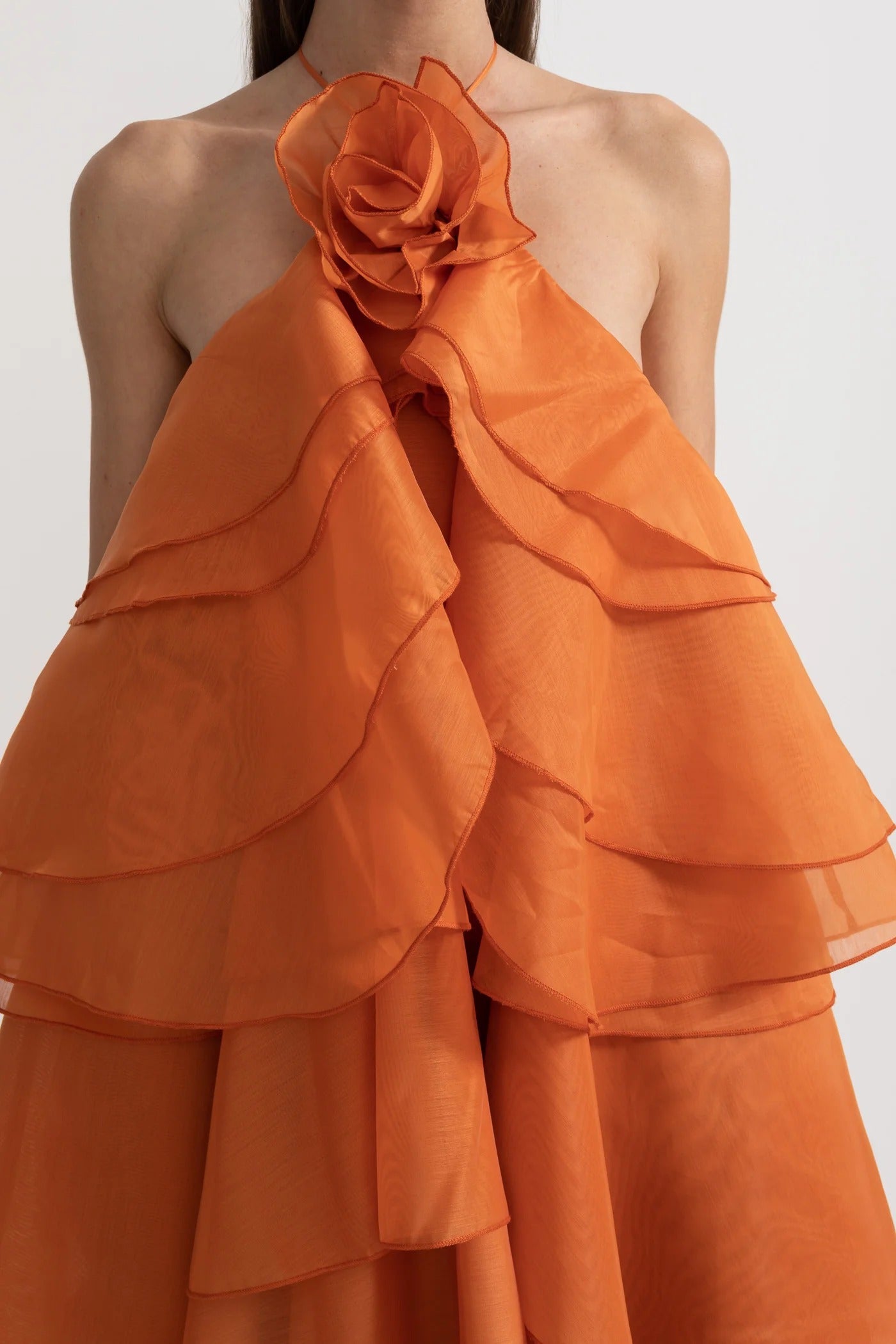 Tiered Halter Maxi Dress With Open Back - Orange
