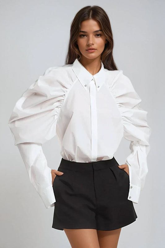 Statement Sleeve Collared Blouse - White