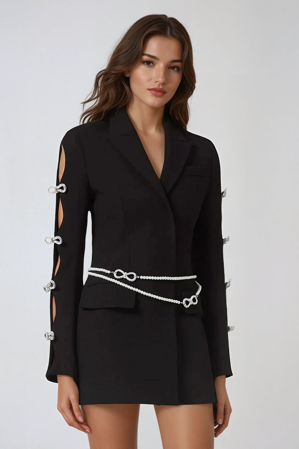 Blazer-Style Cutout Sleeve Mini Dress - Black