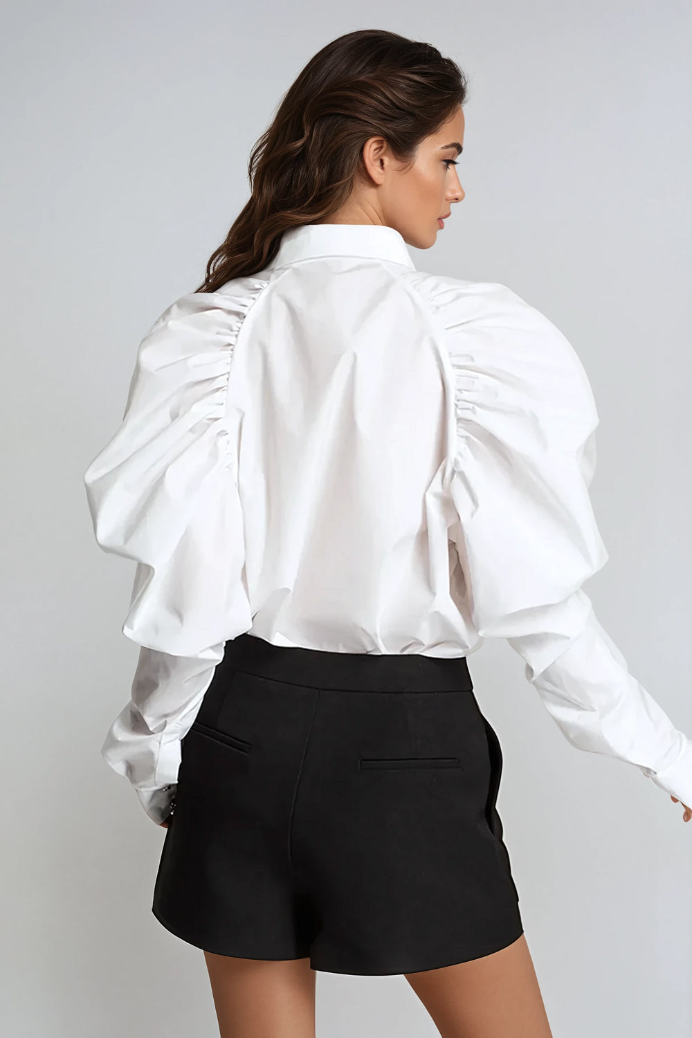 Statement Sleeve Collared Blouse - White