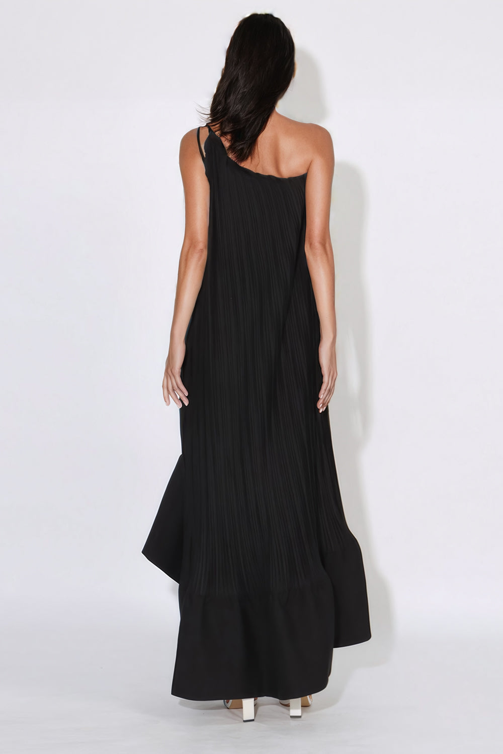 Asymmetrical Sleeveless Ruffled Maxi Dress - Black