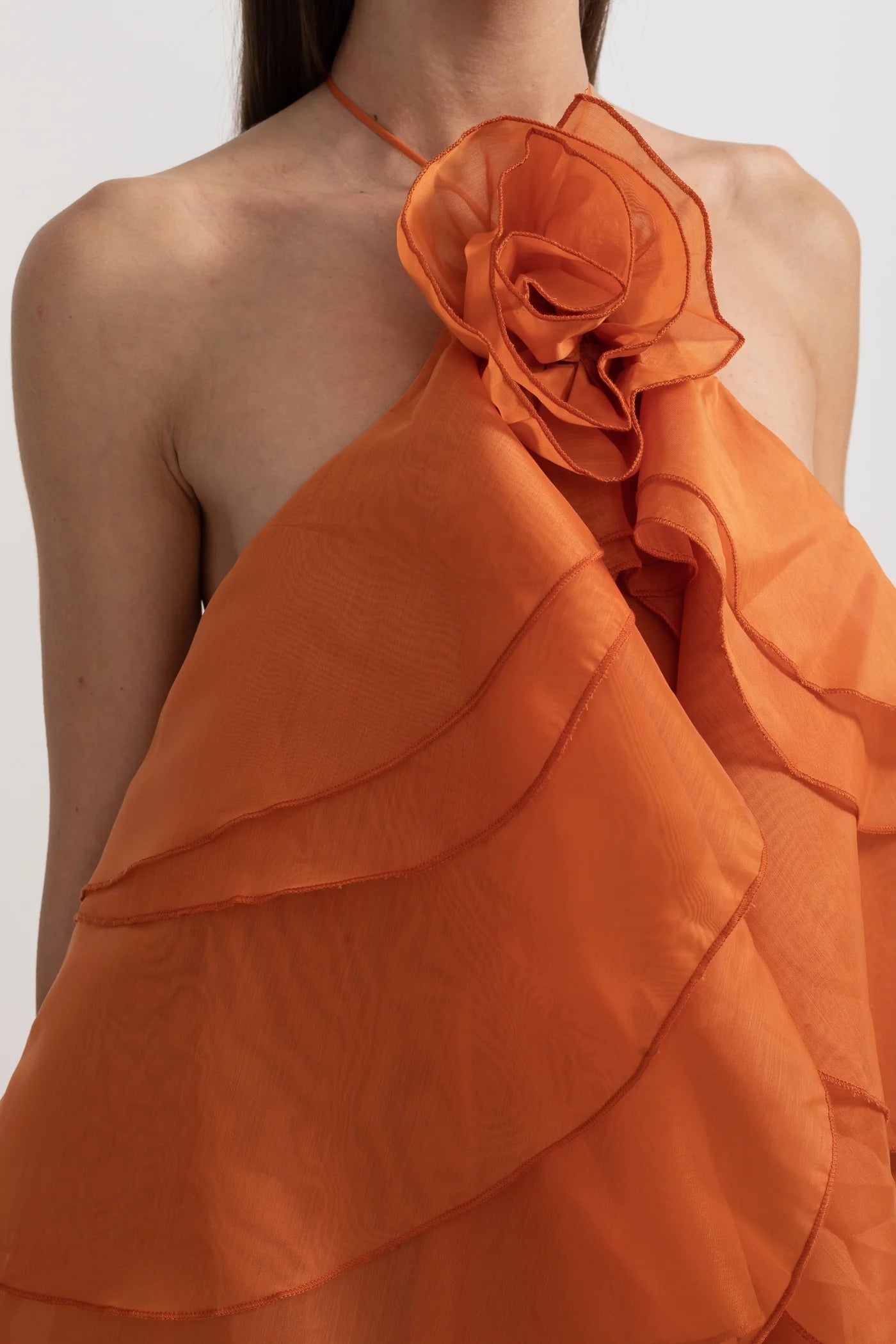 Tiered Halter Maxi Dress With Open Back - Orange