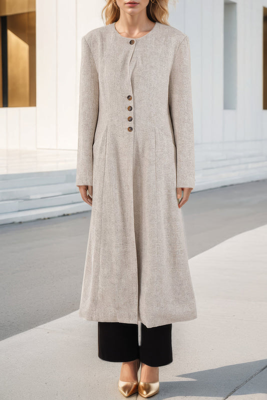 Structured Button-Front Long Coat