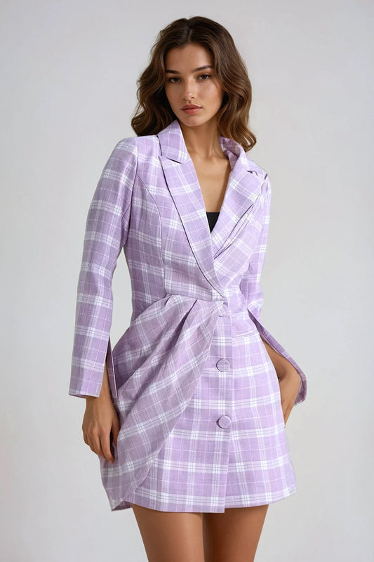 Draped Blazer-Style Mini Dress - Purple