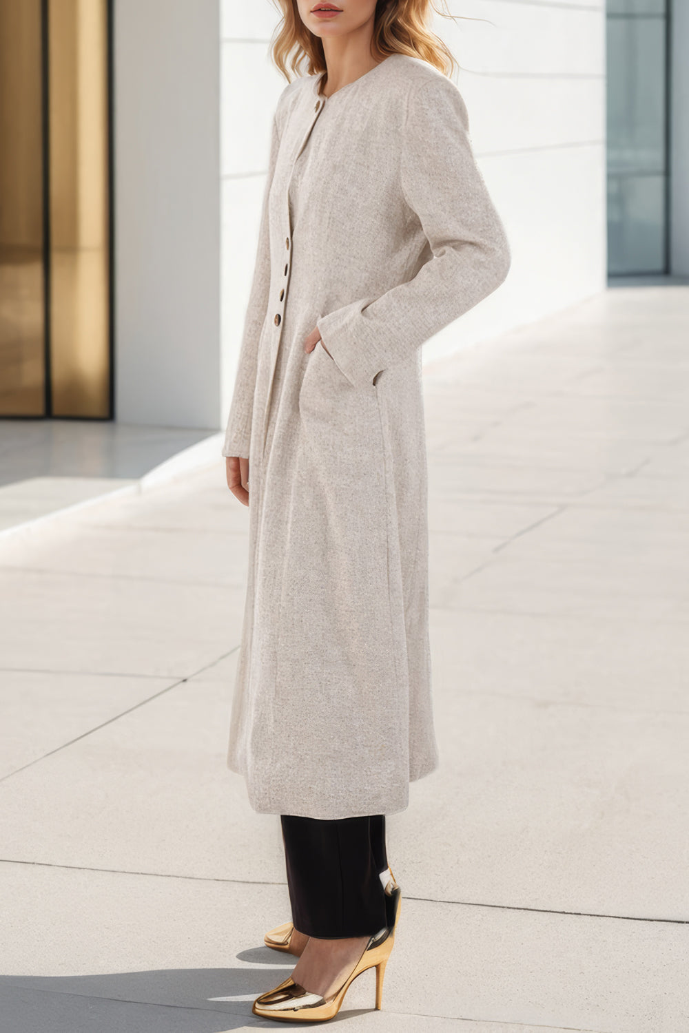 Structured Button-Front Long Coat