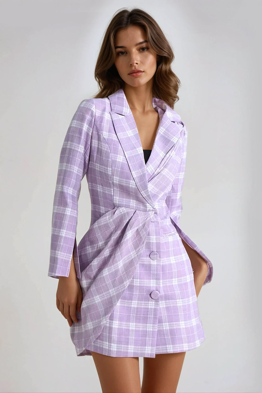 Draped Blazer-Style Mini Dress - Purple