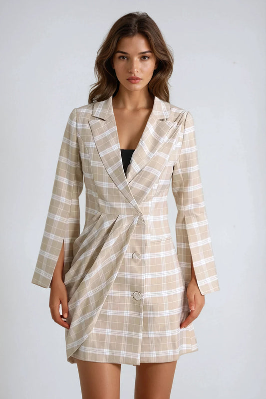 Draped Blazer-Style Mini Dress - Beige
