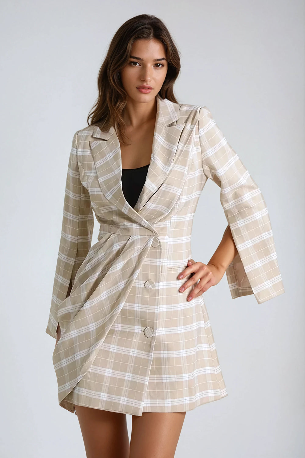 Draped Blazer-Style Mini Dress - Beige