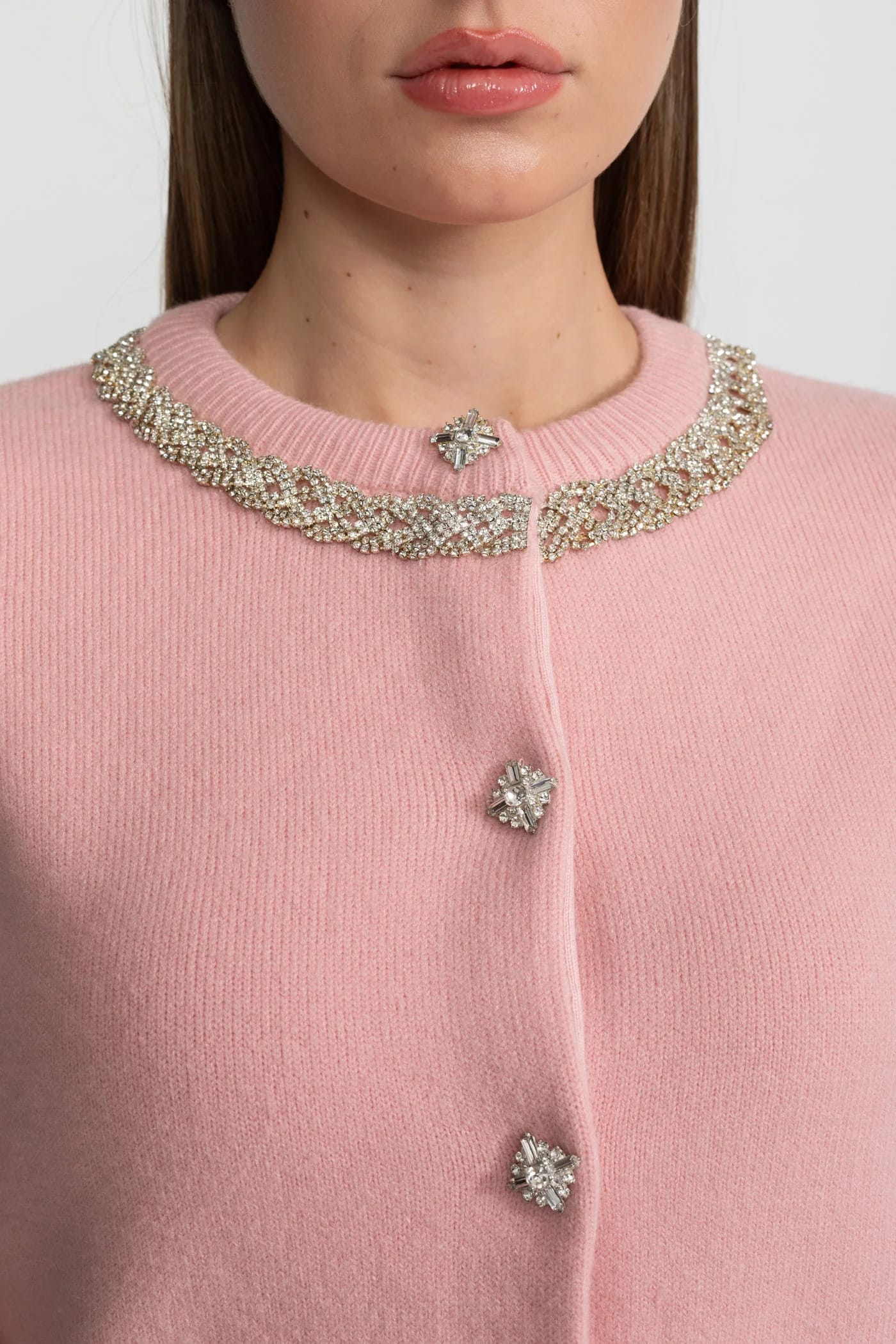 Two-Piece Set with Embellished Cardigan and Midi Skirt - Pink