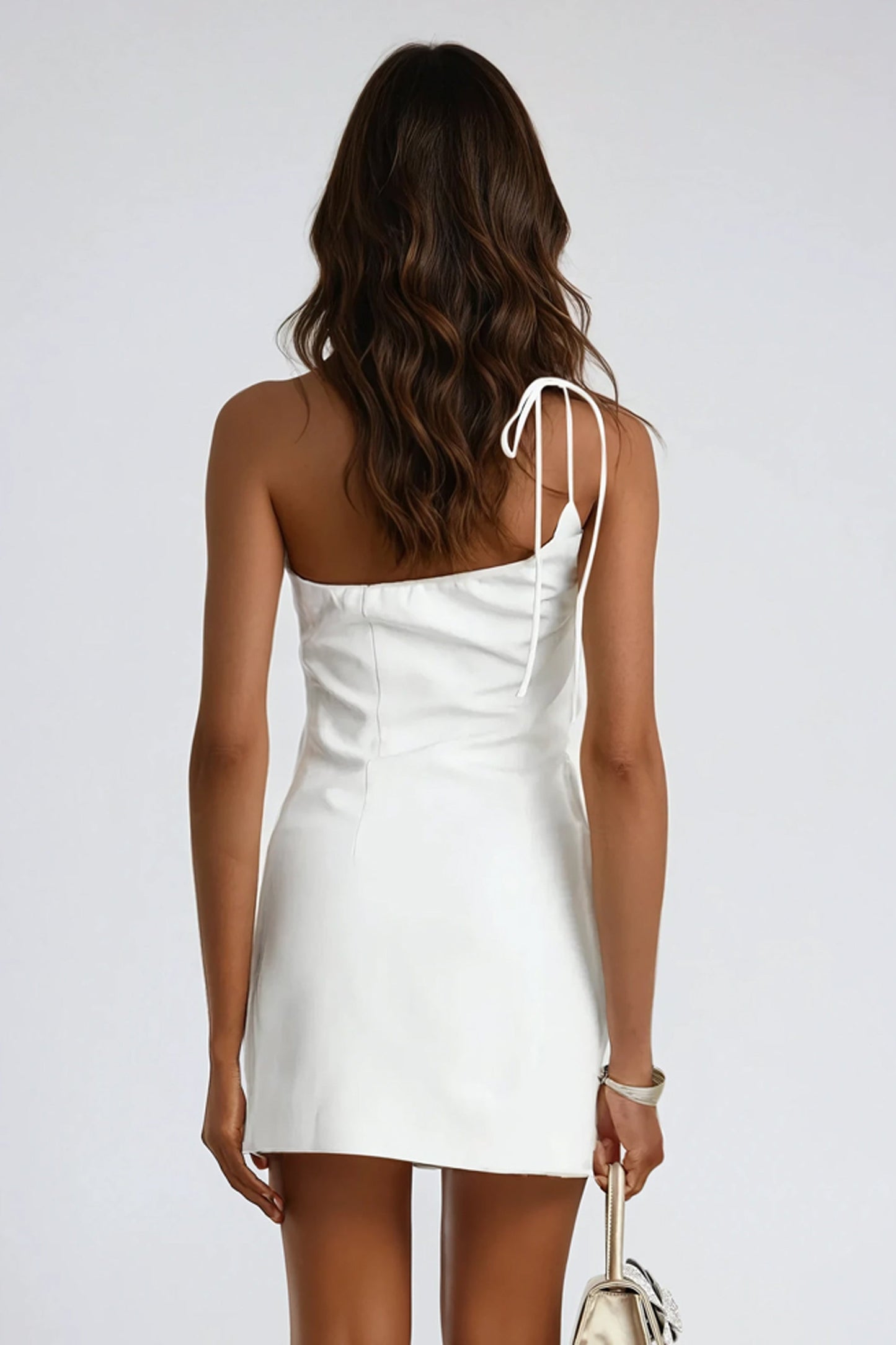 Asymmetrical Mini Dress with 3D Floral Detailing - White