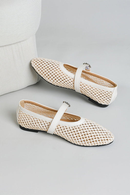 Woven Buckle Flats Shoes - White