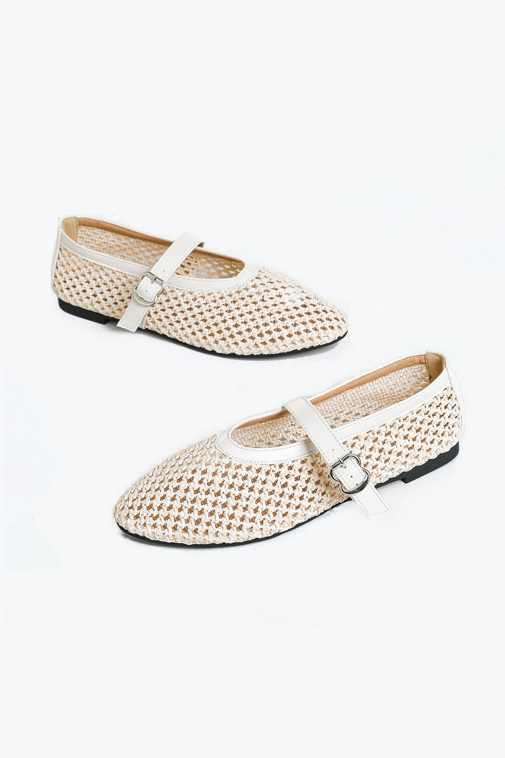 Woven Buckle Flats Shoes - White