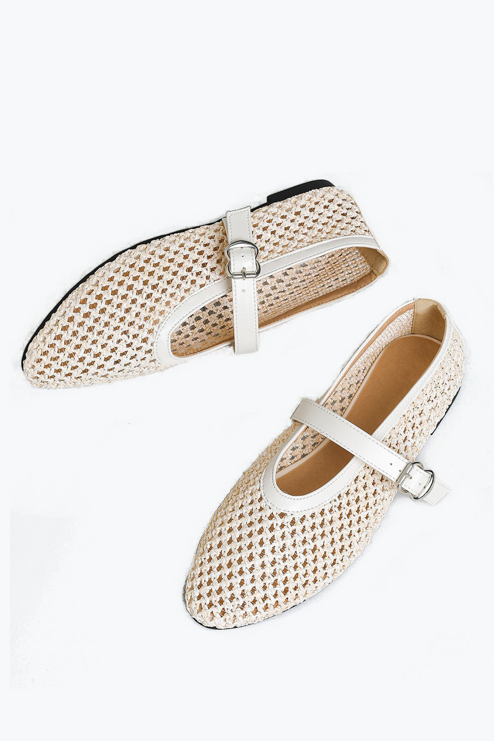 Woven Buckle Flats Shoes - White