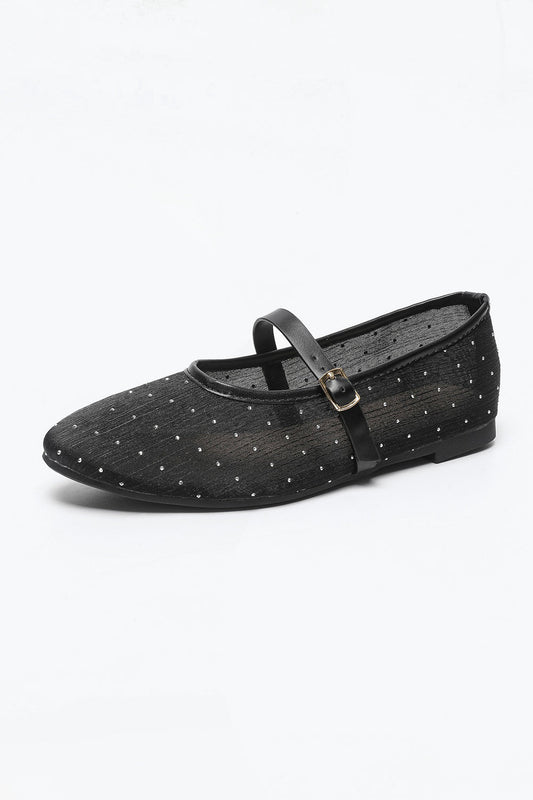 Flat Shoes with Sheer Dot Detail - Black
